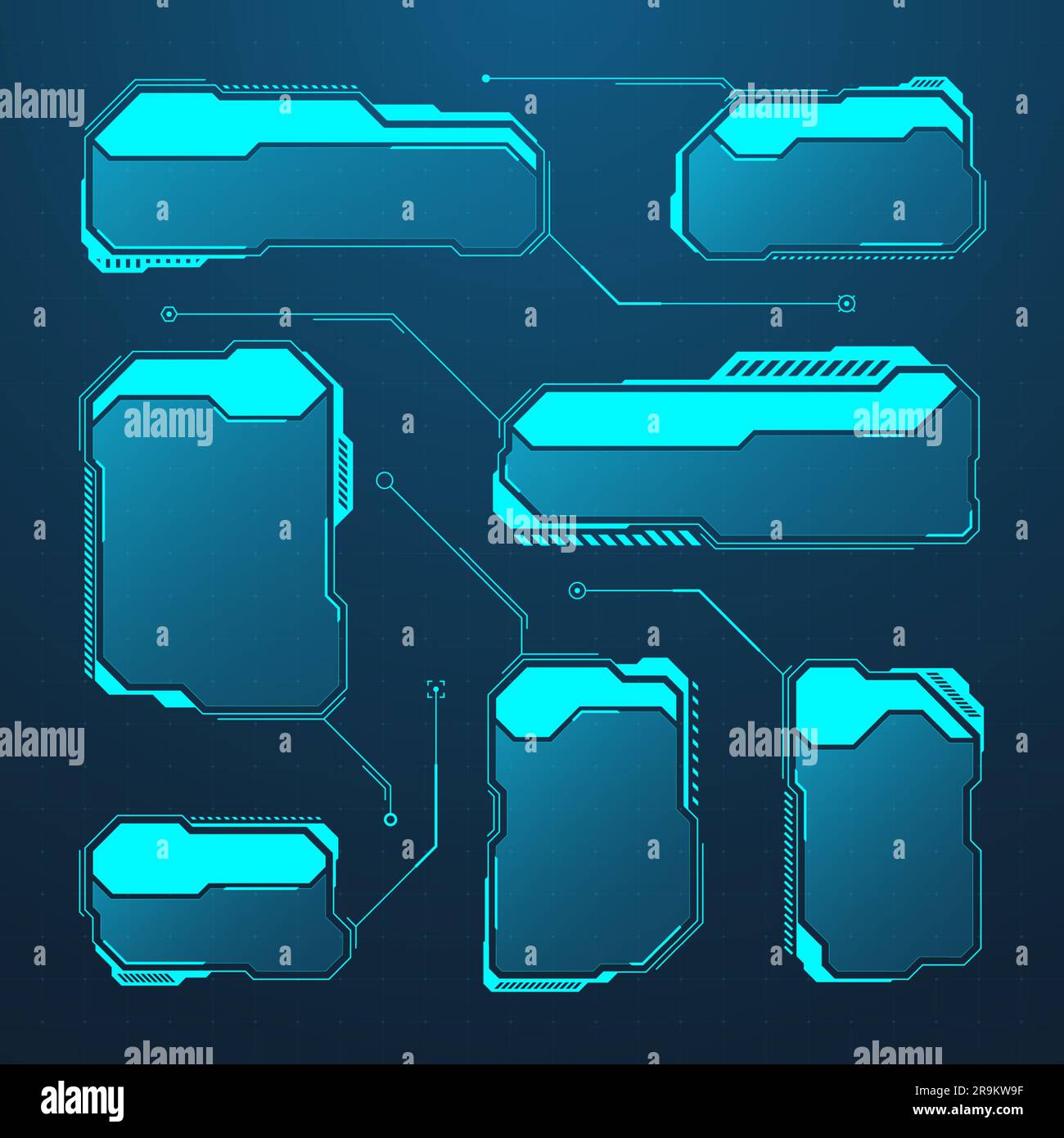 Blue futuristic HUD or UI elements. Sci-fi user interface text boxes ...