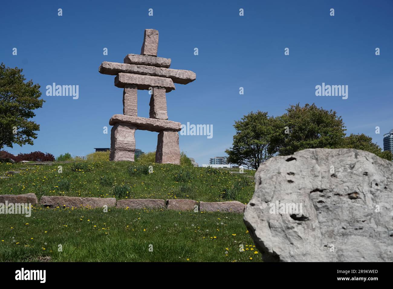The Toronto Inukshuk Park, formerly Battery Park, is home to the Toronto Inukshuk, a legacy project to commemorate World Youth Day in 2002 that brings Stock Photo