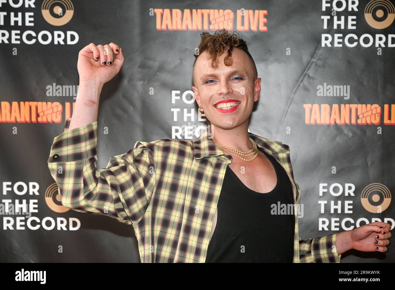 Riverside Studios, London, UK. 27th June, 2023. Aidan Sadler is an award-winning queer cabaret artist attends the Press night of Tarantino Live: Fox Force Five and the Tyranny of Evil Men at Riverside Studios. Credit: See Li/Picture Capital/Alamy Live News Stock Photo