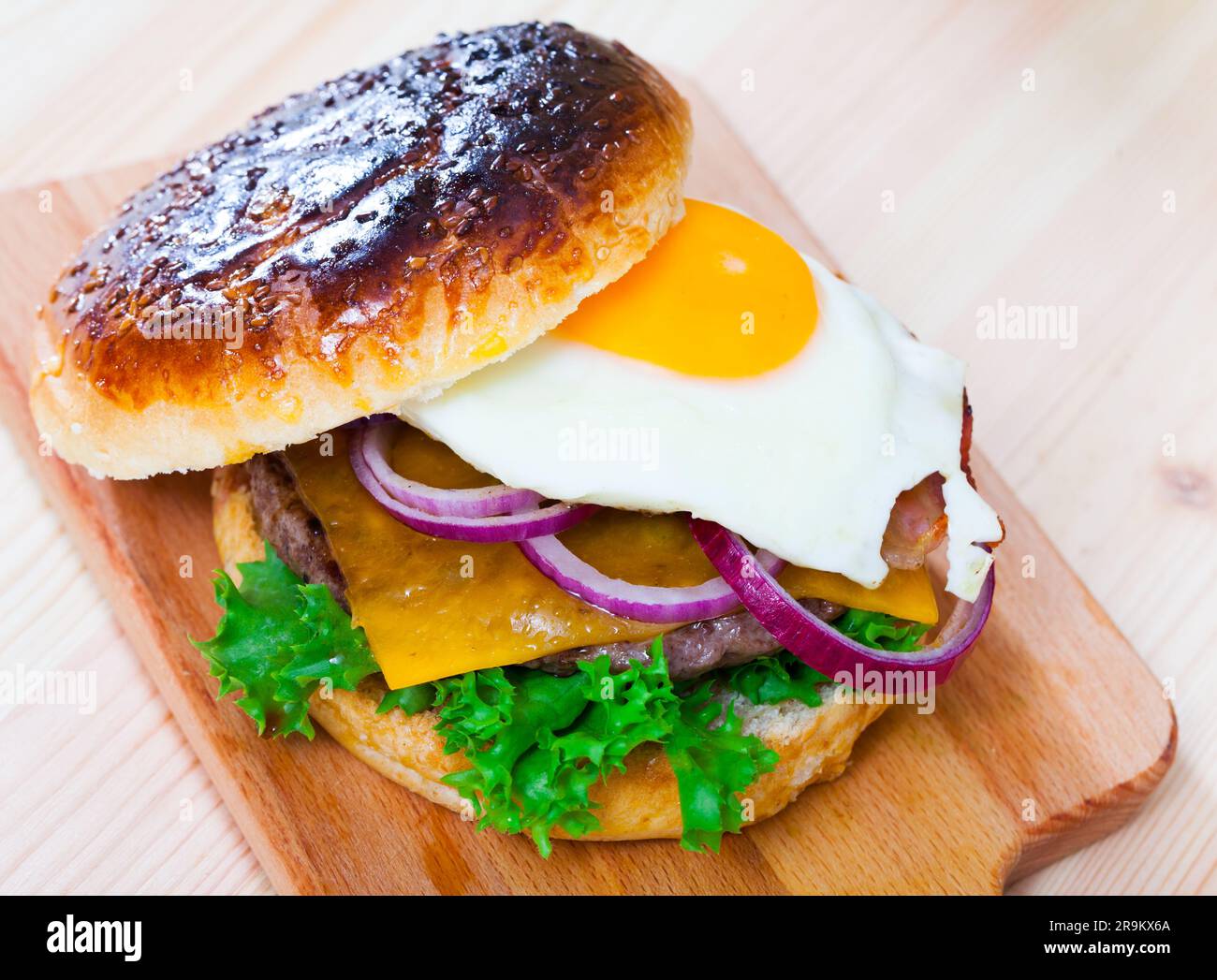 Cheeseburger with fried egg Stock Photo Alamy