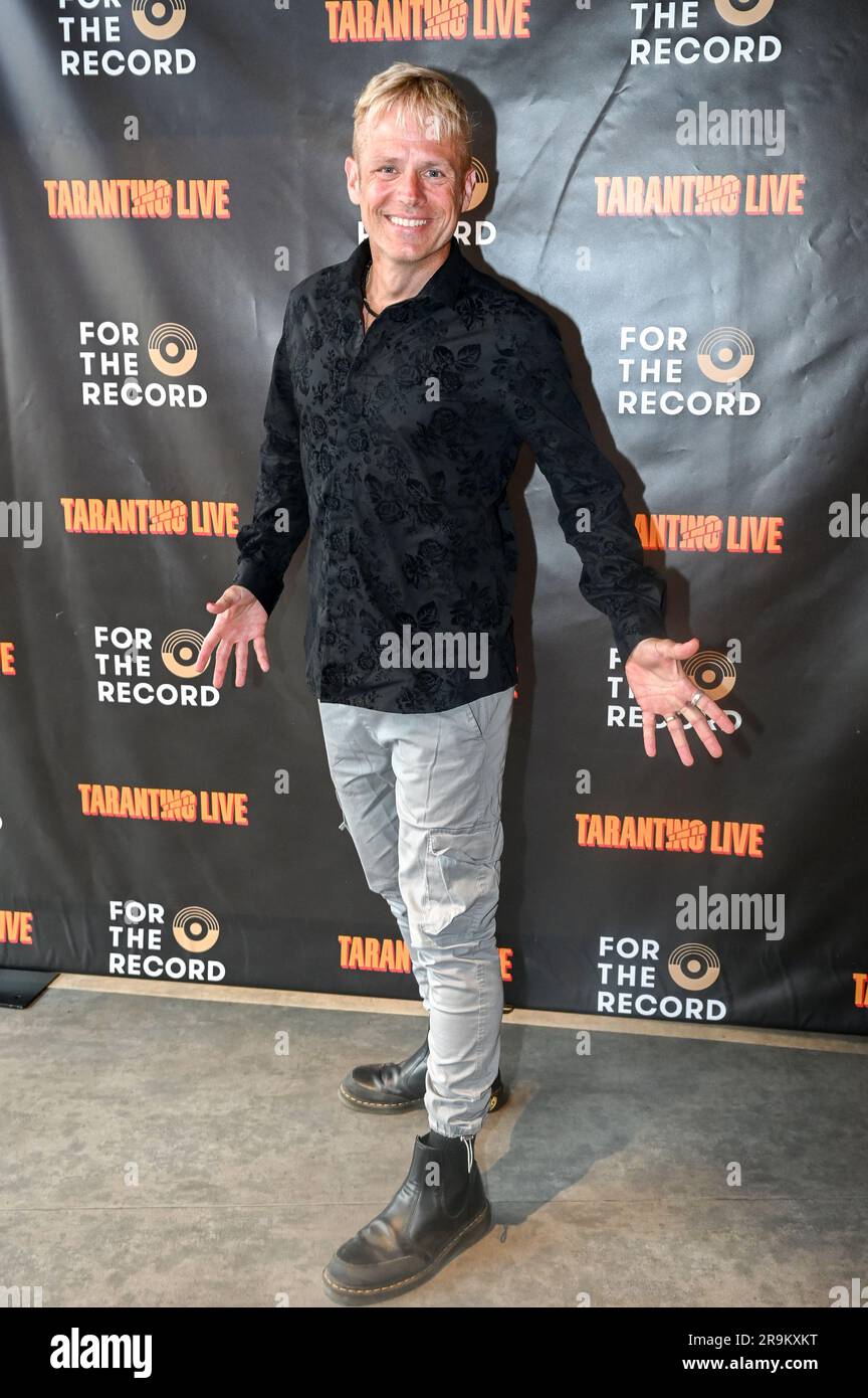 Riverside Studios, London, UK. 27th June, 2023. Tobias Heinze of the Peloton Instructor attends the Press night of Tarantino Live: Fox Force Five and the Tyranny of Evil Men at Riverside Studios Credit: See Li/Picture Capital/Alamy Live News Stock Photo