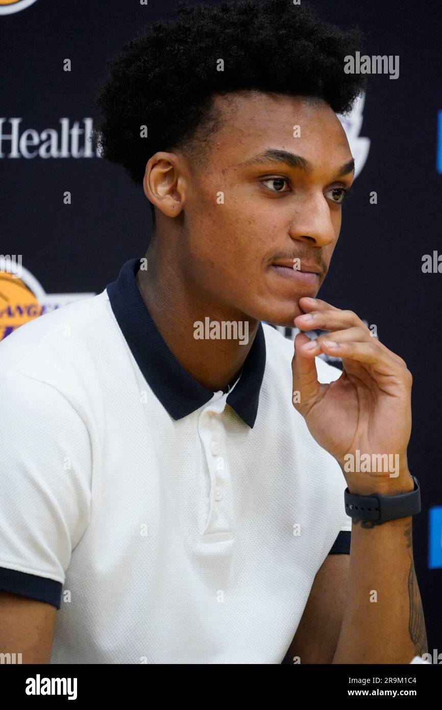 Los Angeles Lakers draft pick Maxwell Lewis speaks during the NBA