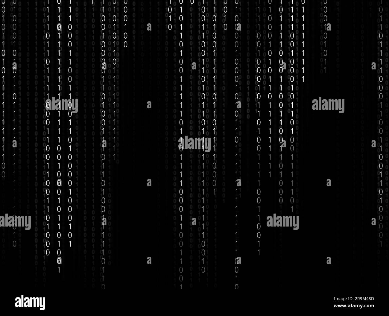 Binary code in digital space. 1s and 0s on black background Stock Photo