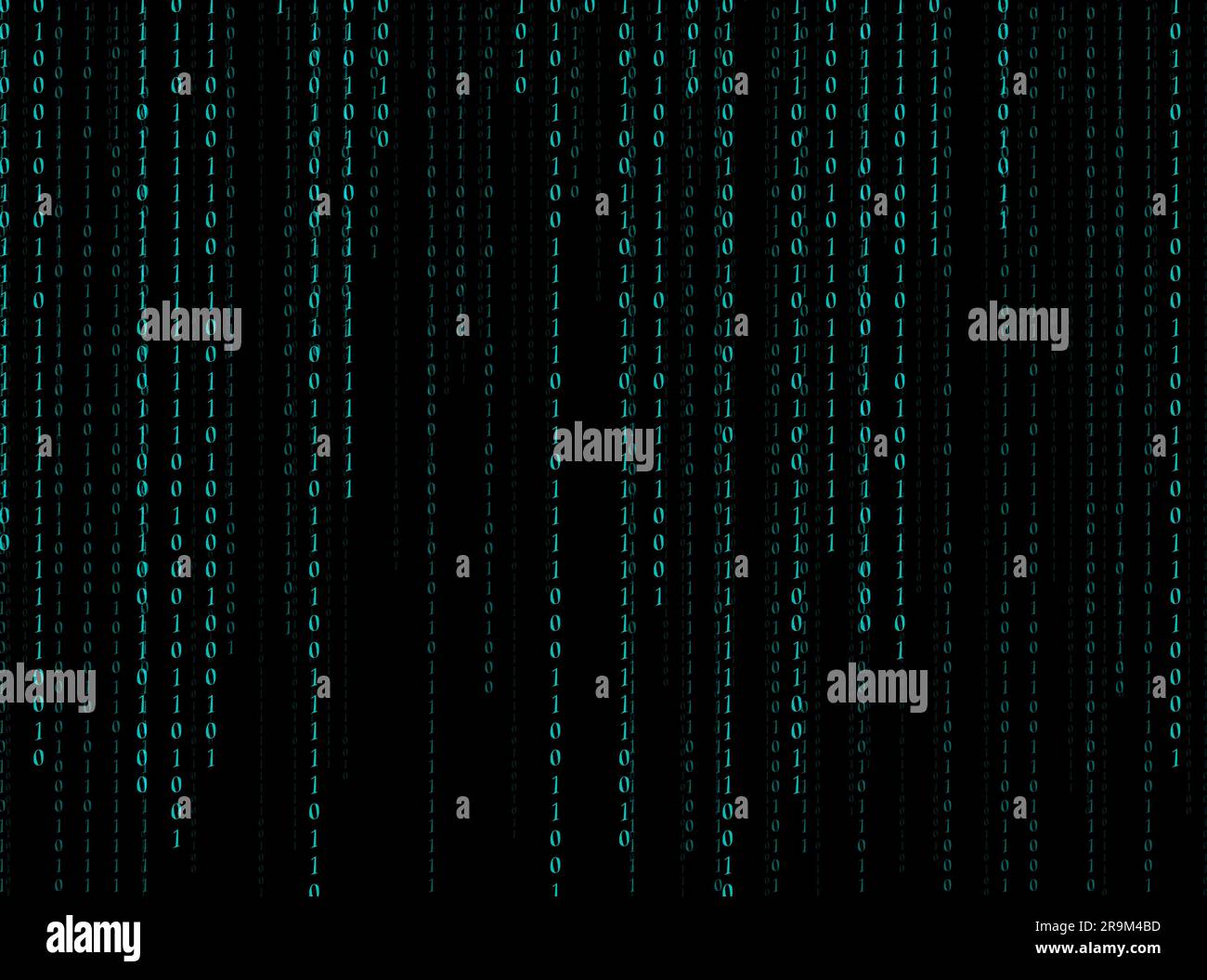 Binary code in digital space. 1s and 0s on black background Stock Photo