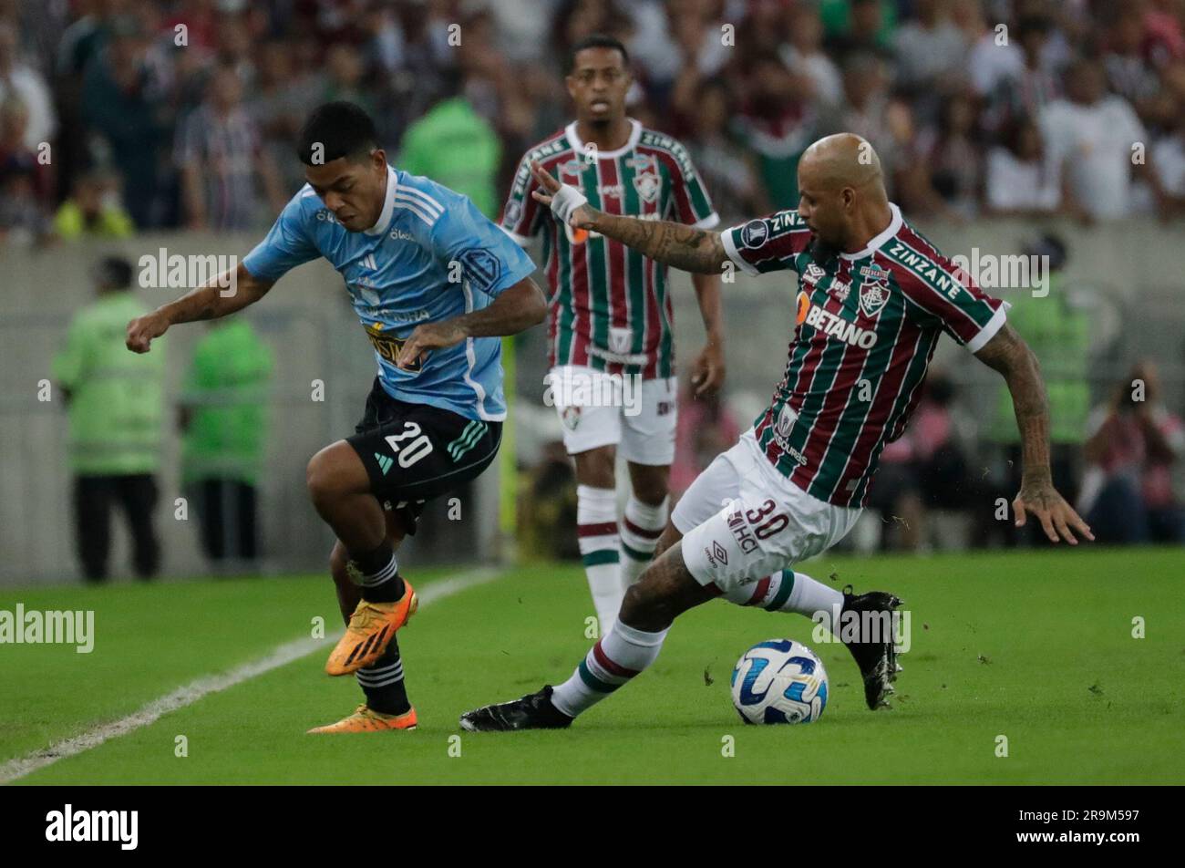 Andre of Brazil's Fluminense heads the ball during a Copa Libertadores  Group D soccer match against Peru's Sporting Cristal at Maracana stadium in  Rio de Janeiro, Brazil, Tuesday, June 27, 2023. (AP