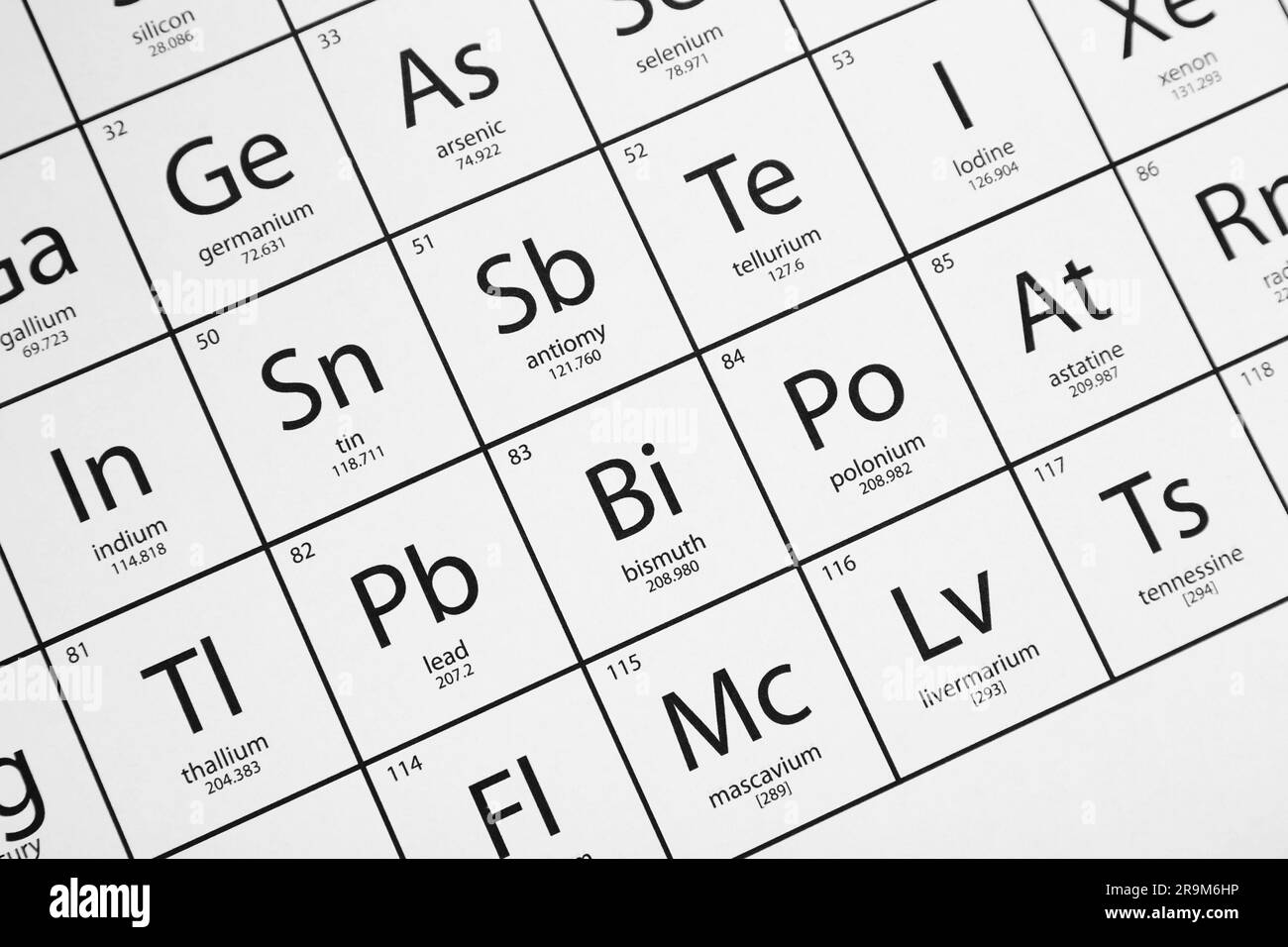 Periodic table of chemical elements, top view Stock Photo