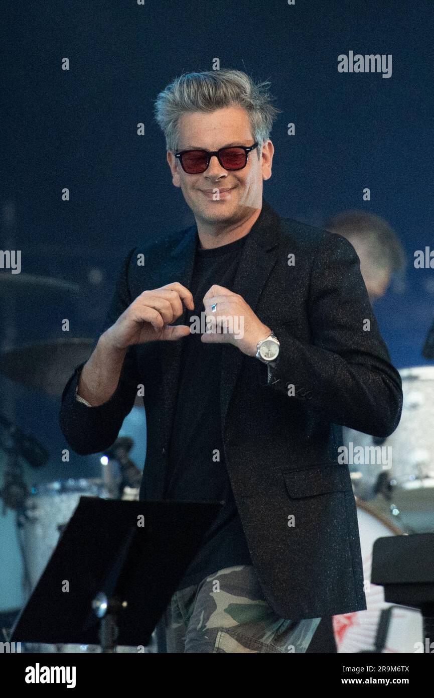 Paris, France. 26th June, 2023. Benjamin Biolay donne un concert pour  l'ouverture du 3eme Festival Soeurs Jumelles a Rochefort, France le 27  Juin, 2023. Photo by Aurore Marechal/ABACAPRESS.COM Credit: Abaca  Press/Alamy Live