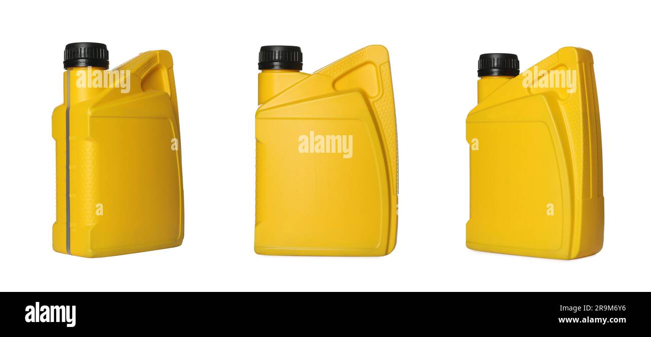 Motor Oil Container Color Yellow container with motor oil on white background, different sides ...