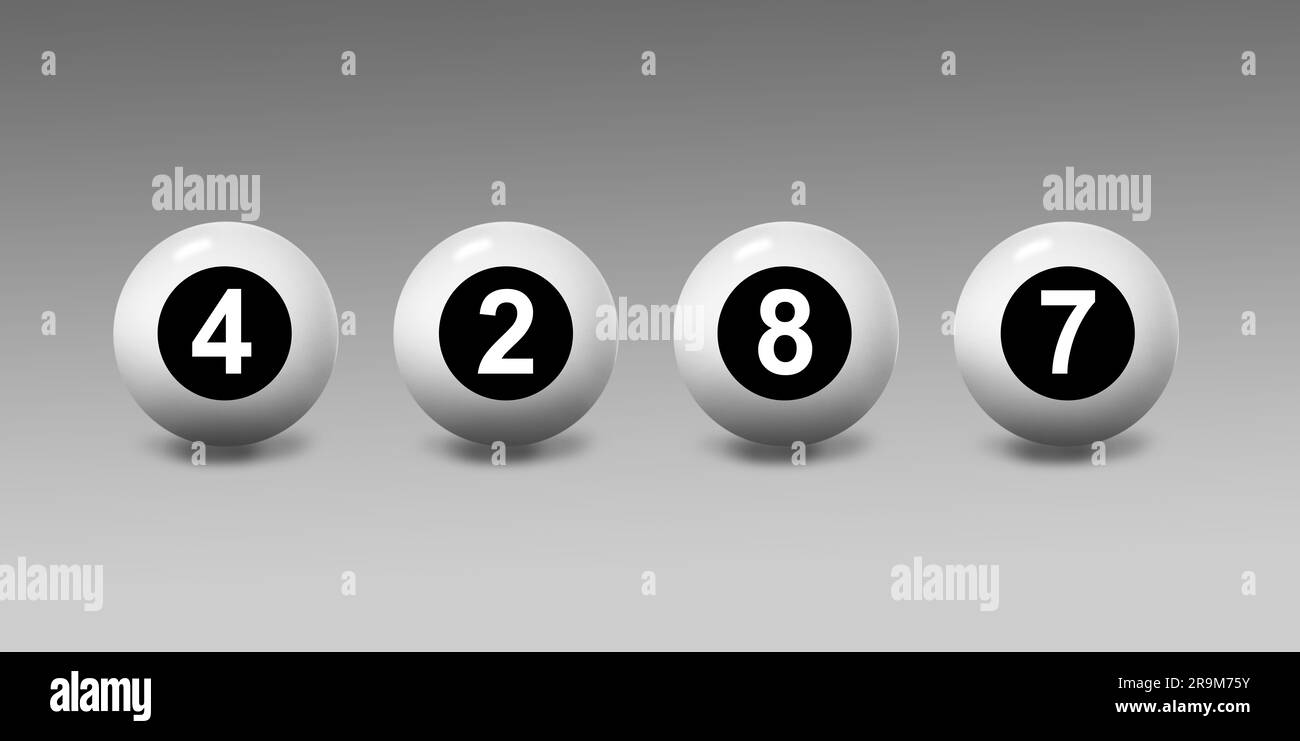 Set of lottery balls with numbers on grey gradient background Stock Photo