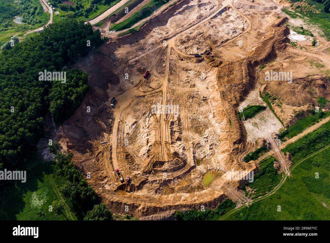 View from a high altitude of a sand pit being developed Stock Photo - Alamy