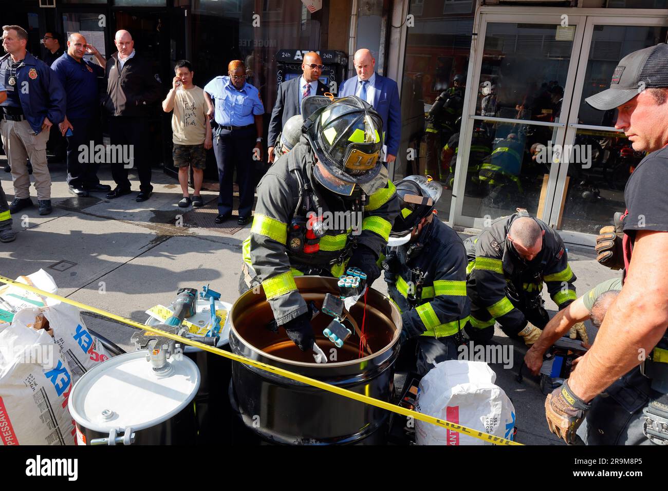 New York, USA, June 27, 2023, FDNY fire officials inspect an ebike