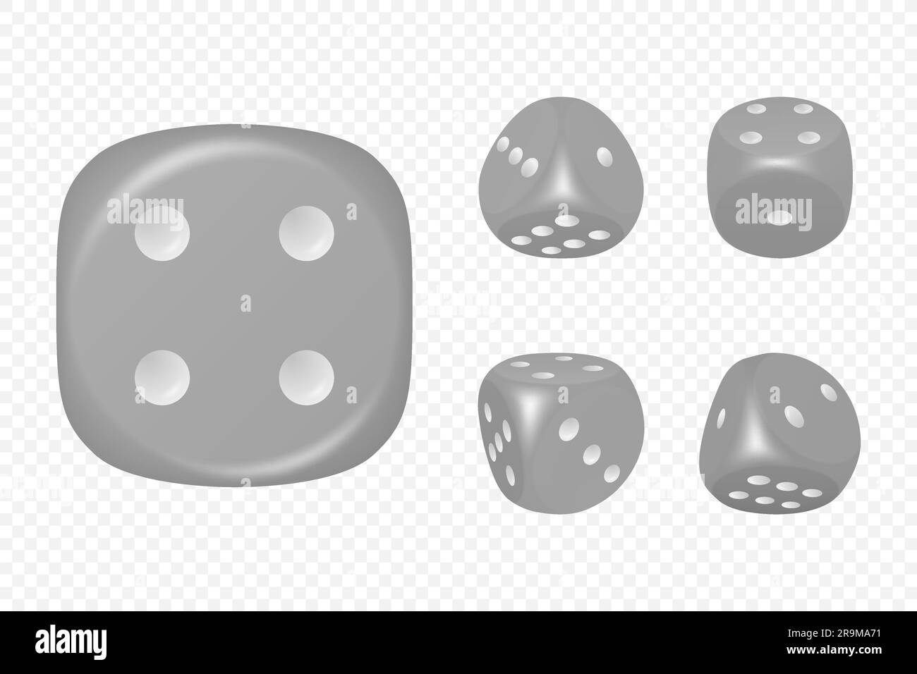 Vector 3d Realistic Grey Game Dice with White Dots Set in Different Positions Isolated. Gambling Games Design, Casino, Poker, Tabletop, Board Games Stock Vector