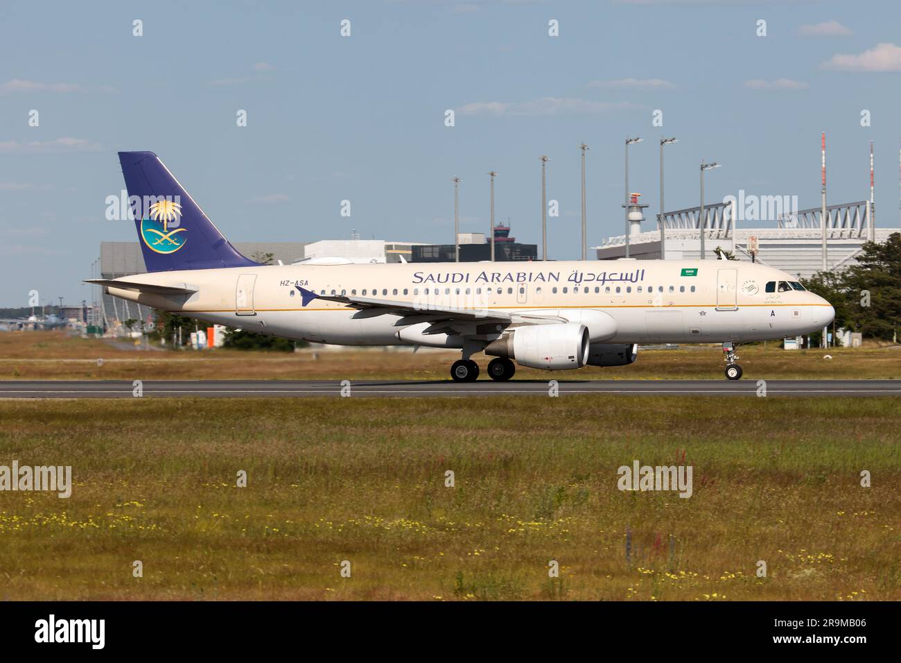 Frankfurt, Germany. 03rd June, 2023. A Saudia, Saudi Arabian Airlines, Airbus 320 leaving Fankfurt airport back to her home base, Jeddah. Saudia, formerly known as Saudi Arabian Airlines, is the flag carrier of Saudi Arabia, based in Jeddah. The airline's main operational base is at King Abdulaziz International Airport in Jeddah (Photo by Fabrizio Gandolfo/SOPA Images/Sipa USA) Credit: Sipa USA/Alamy Live News Stock Photo