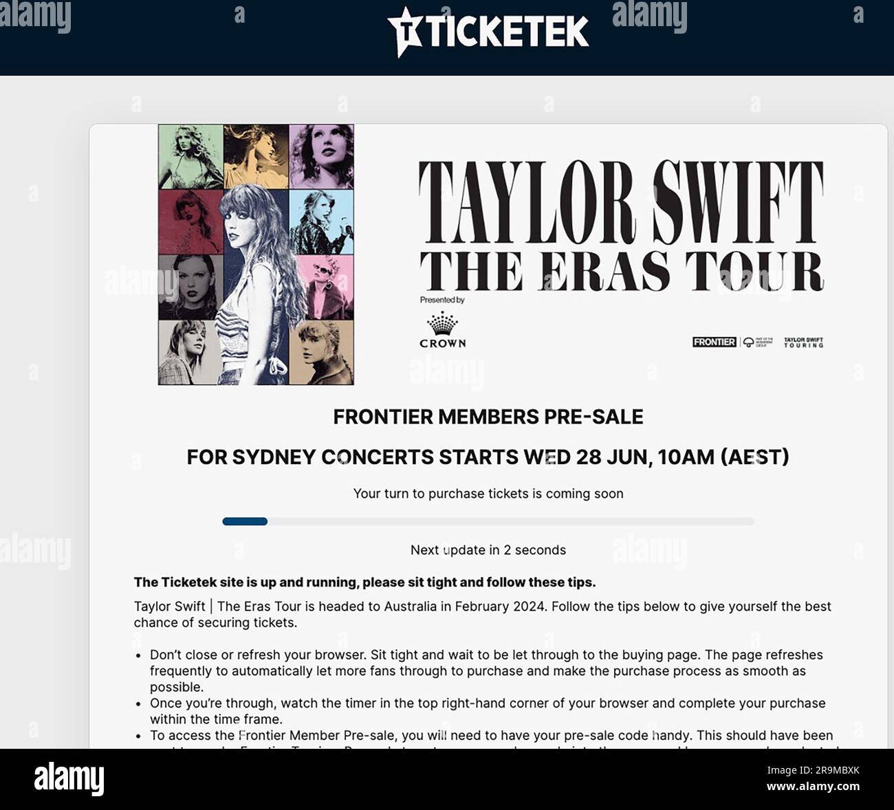 Orange, Australia. 28th June, 2023. A screenshot of the Taylor Swift ticket queue taken from the