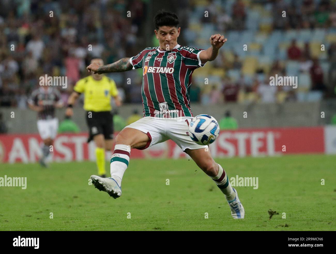 Andre of Brazil's Fluminense heads the ball during a Copa Libertadores  Group D soccer match against Peru's Sporting Cristal at Maracana stadium in  Rio de Janeiro, Brazil, Tuesday, June 27, 2023. (AP