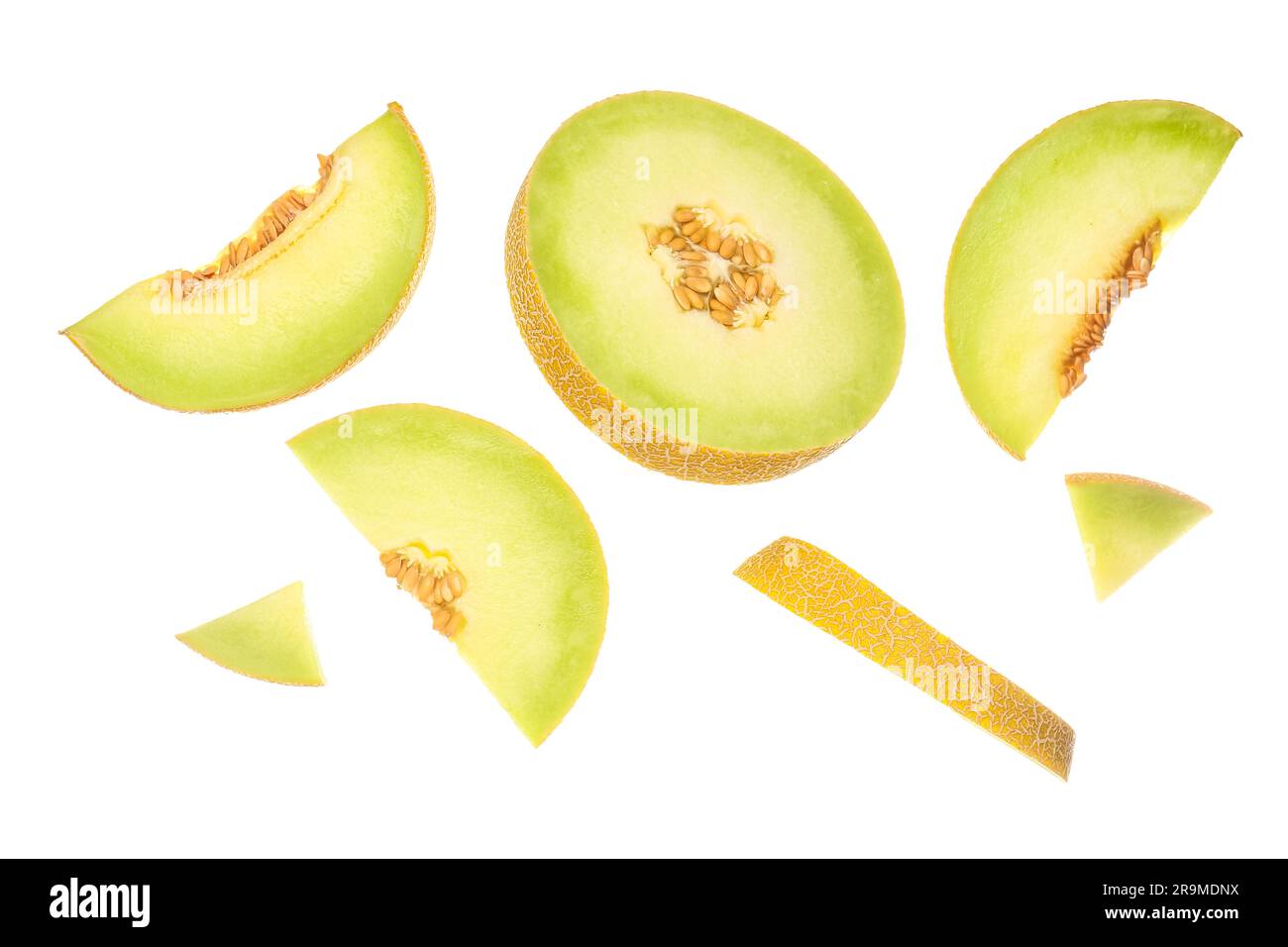 Pieces of sweet melon on white background Stock Photo