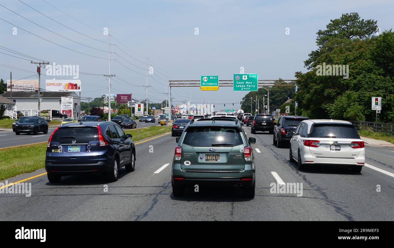 Rehoboth Beach, Delaware, U.S.A - June 18, 2023 - The busy traffic on the Route 1 North towards Lewes Stock Photo