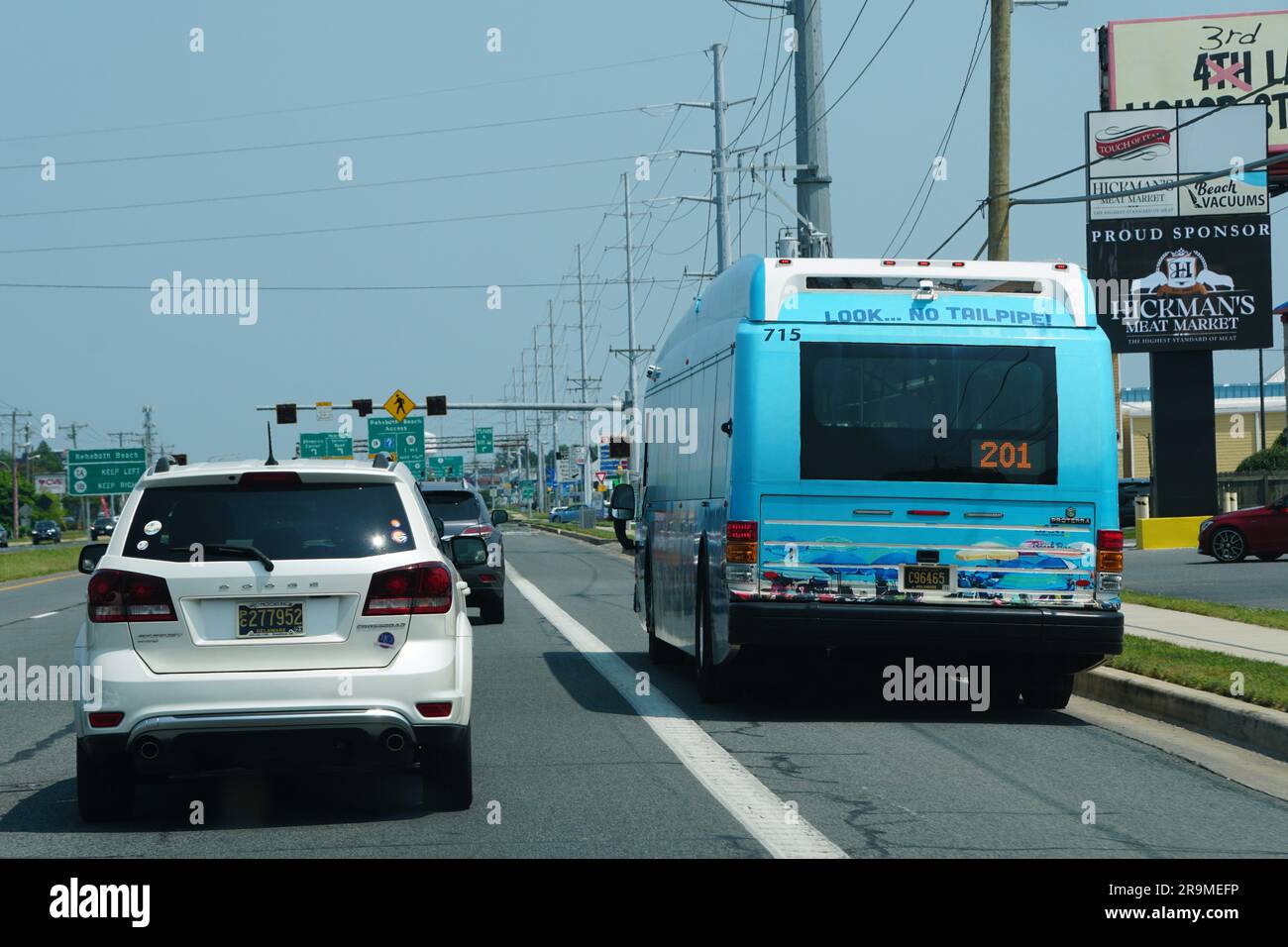 Rehoboth Beach, Delaware, U.S.A - June 18, 2023 - The busy traffic on the Route 1 North with a public bus lane Stock Photo