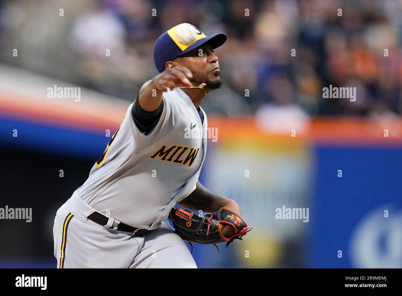 Julio Teheran of the Milwaukee Brewers pitches during the first