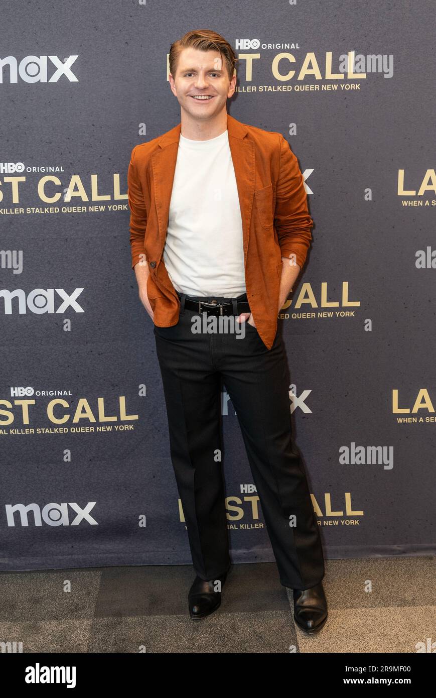 Matt Maher attends premiere of HBO documentary “LAST CALL:  When A Serial Killer Stalked Queer New York” in New York HBO office on June 27, 2023 Stock Photo
