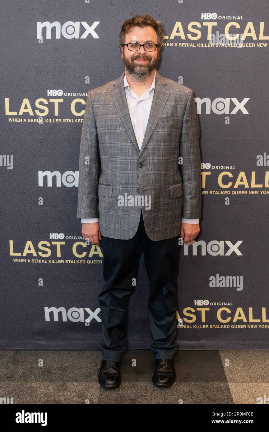 Elon Green attends premiere of HBO documentary “LAST CALL:  When A Serial Killer Stalked Queer New York” in New York HBO office on June 27, 2023 Stock Photo