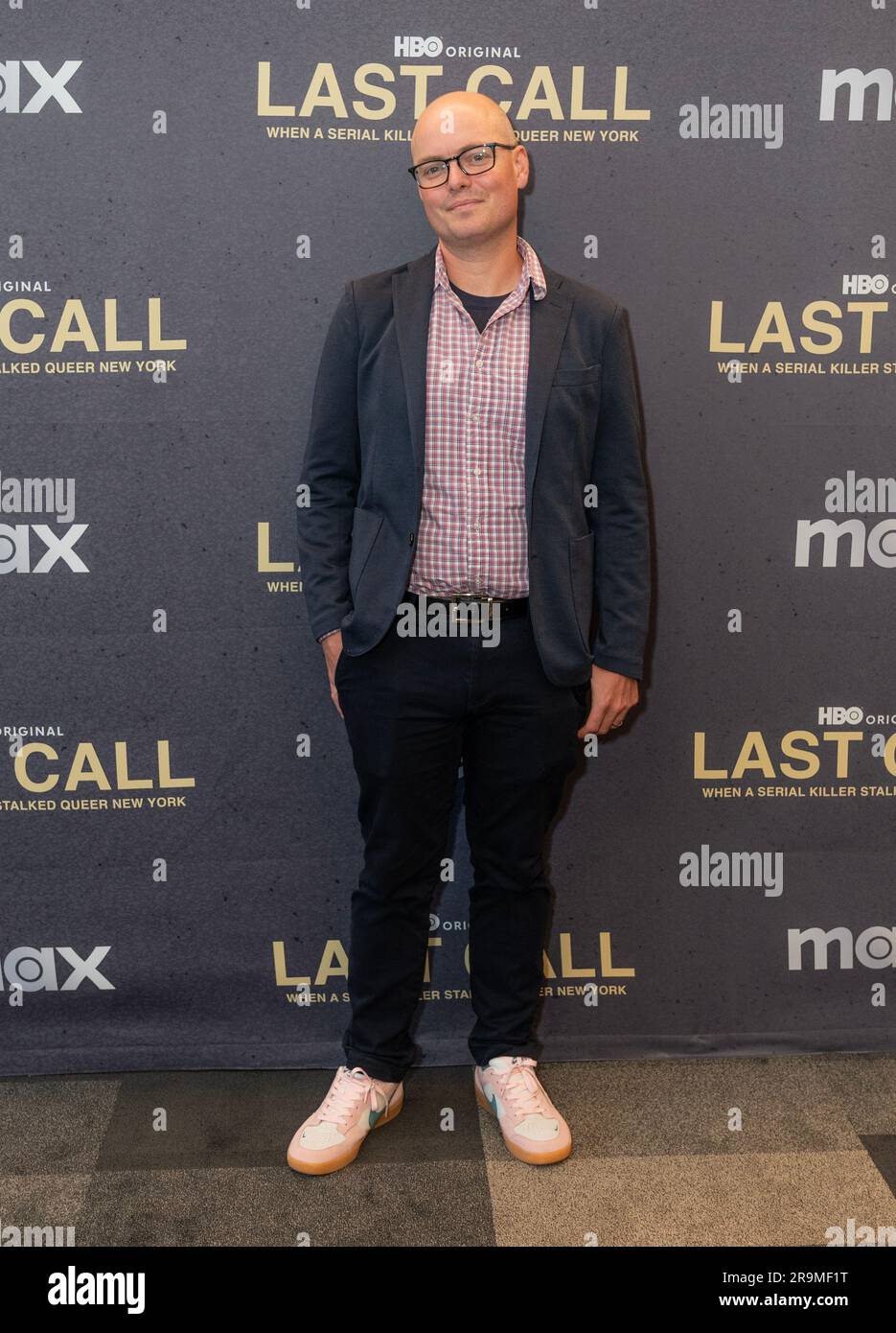 Jon Bardin attends premiere of HBO documentary “LAST CALL:  When A Serial Killer Stalked Queer New York” in New York HBO office on June 27, 2023 Stock Photo