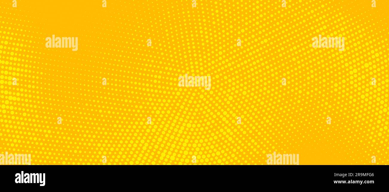 Yellow radial halftone background. Retro comic grain pixel texture