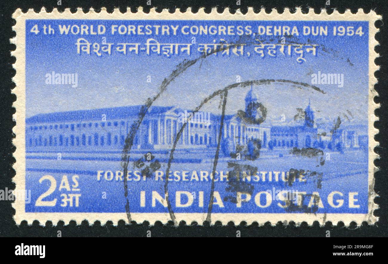 INDIA - CIRCA 1954: stamp printed by India, shows Forest Research Institute, Dehra Dun, circa 1954 Stock Photo