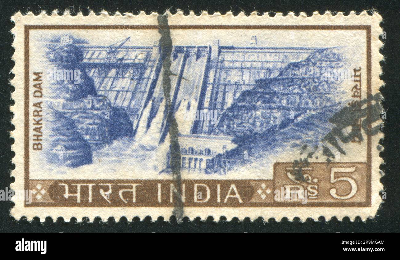 INDIA - CIRCA 1975: stamp printed by India, shows Bhakra Dam, circa 1975 Stock Photo