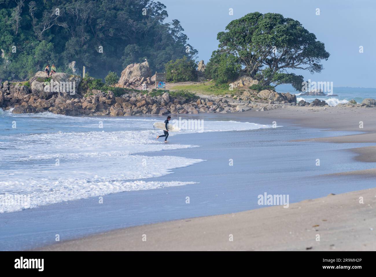 Tauranga New Zealand June 26 2023; Surfer in wetsuit carrying