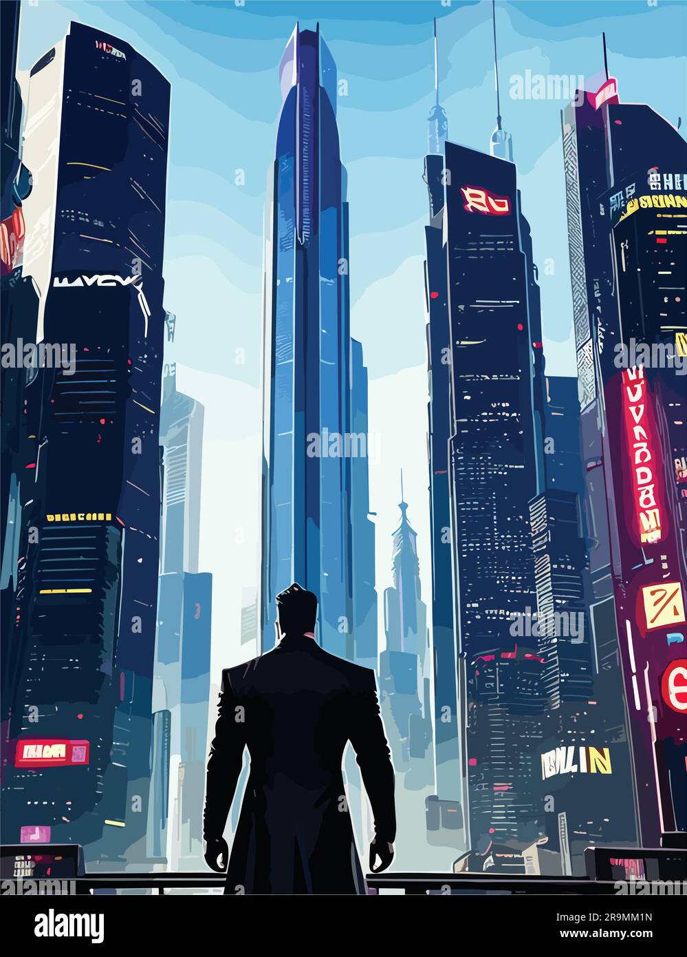 futurist man looking at city Stock Vector