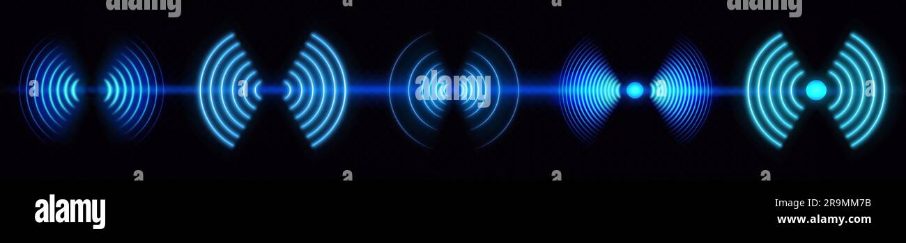 3d wifi signal neon light effect symbol vector. Wave radar sensor for wireless technology. abstract sound scan glow icon. Internet router network spot blue graphic design. Concentric sonar button Stock Vector