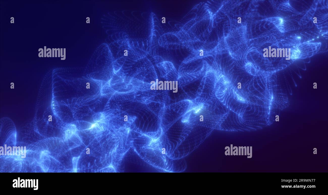 Abstract blue energy waves from futuristic hi-tech mesh particles ...