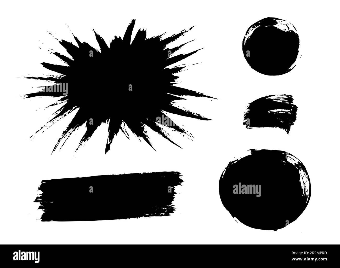 Brush strokes vector collection. Painted burst, round and rectangle shapes Stock Vector