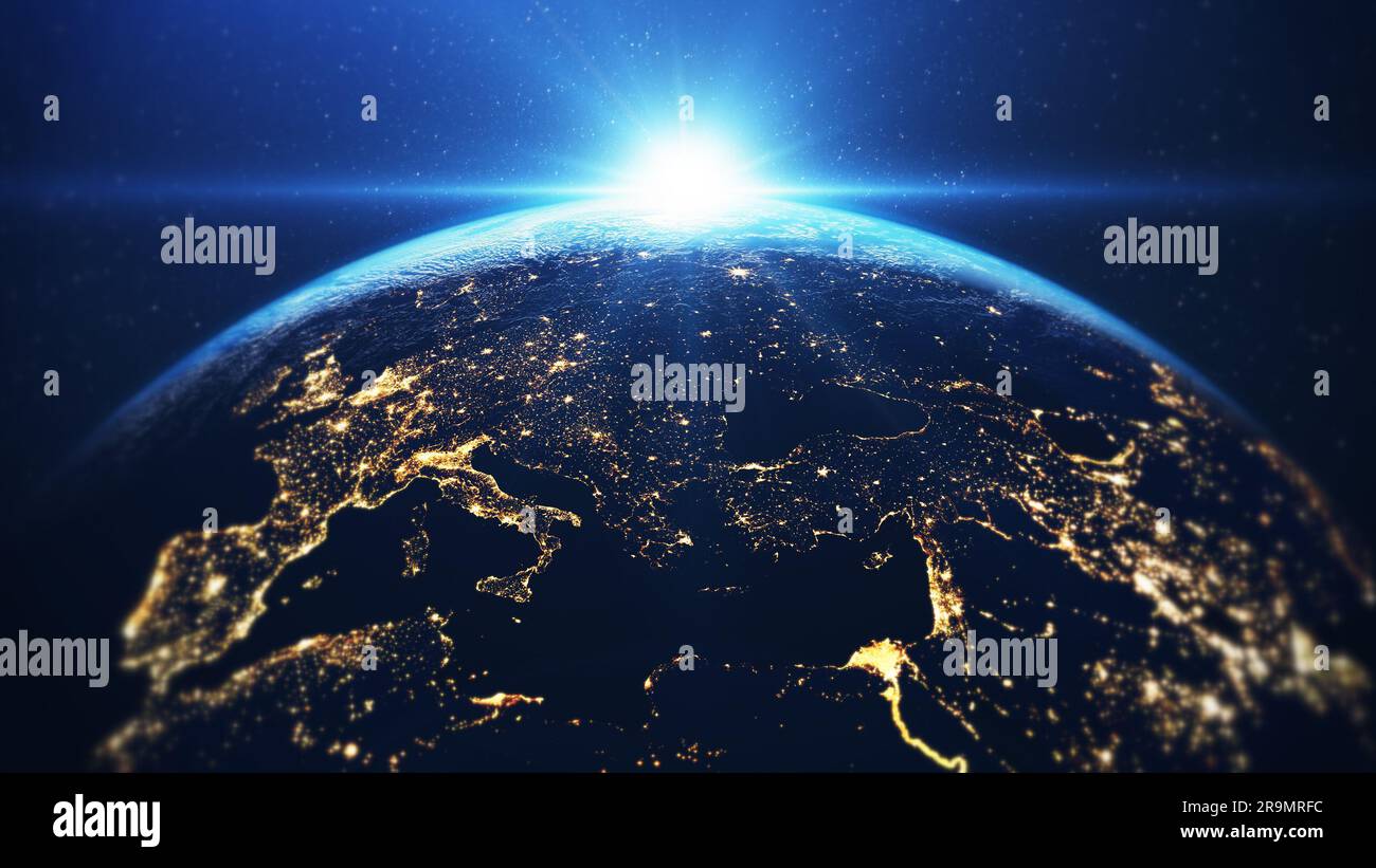 Planet earth and Europe seen from space Stock Photo - Alamy
