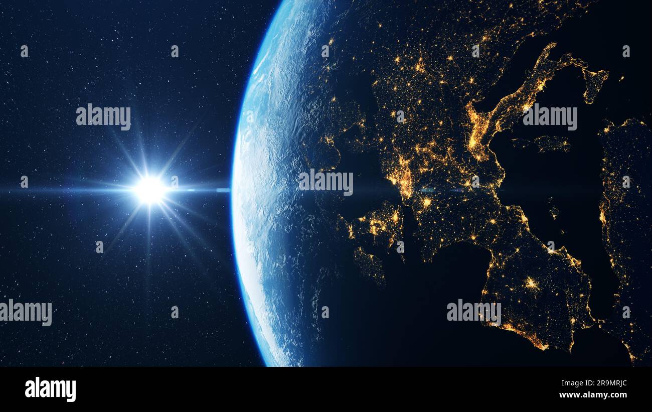 Planet earth and europe seen from space Stock Photo - Alamy
