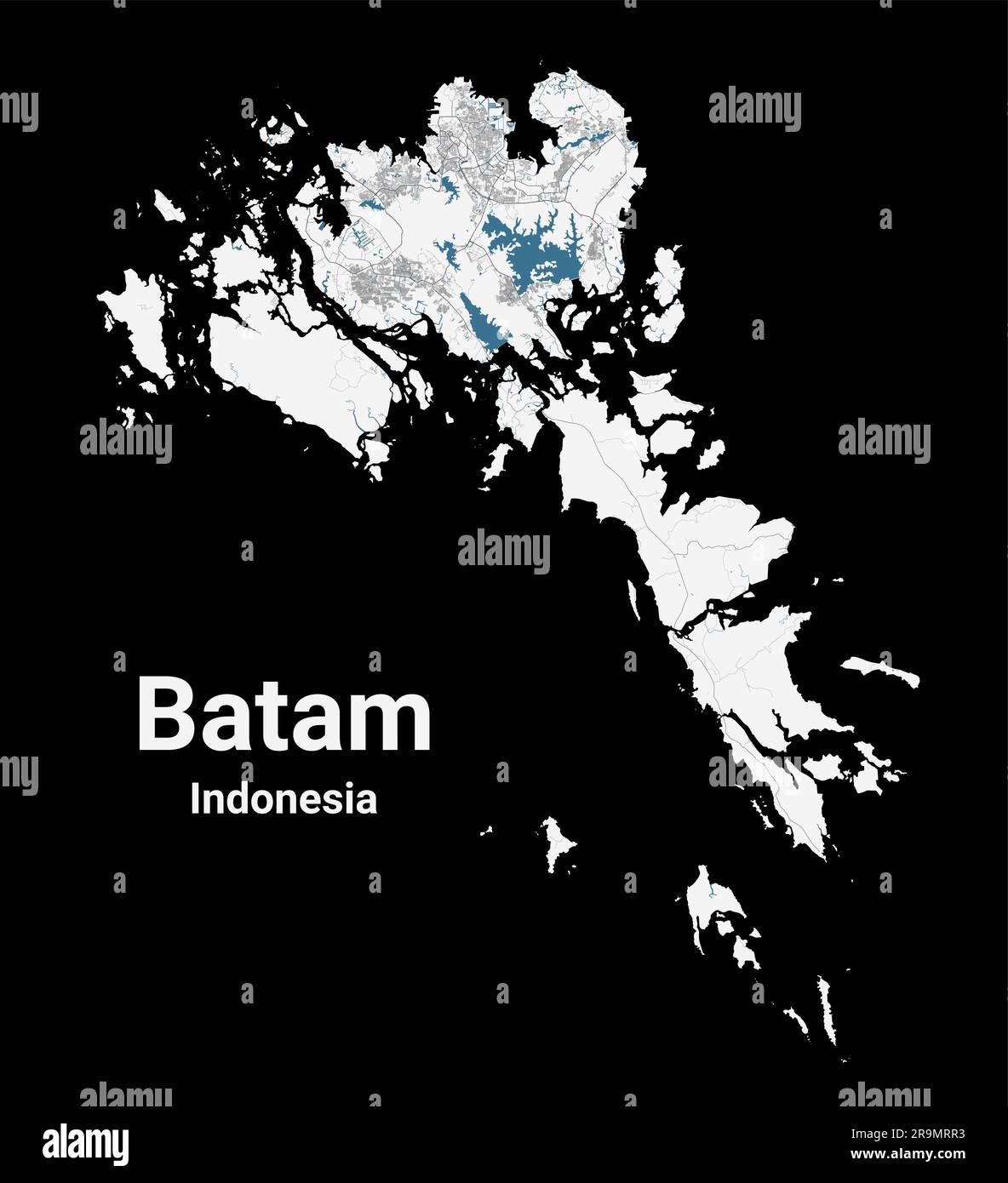Batam map. Detailed map of Batam city administrative area. Cityscape