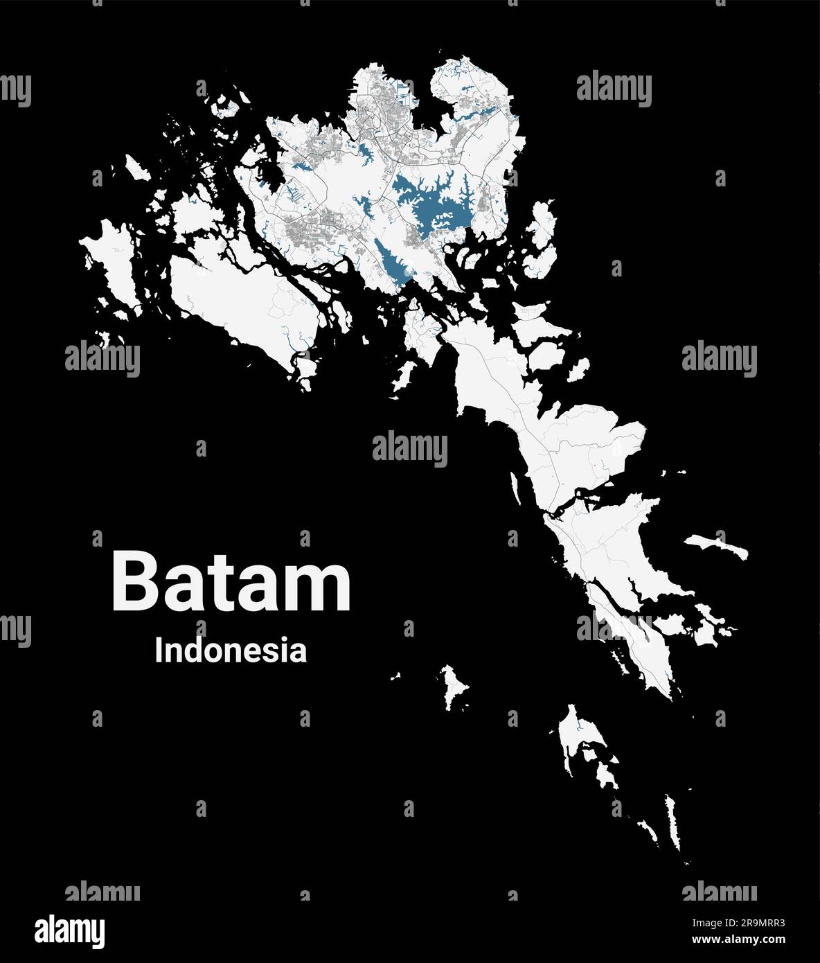 Batam map. Detailed map of Batam city administrative area. Cityscape panorama. Road map with highways, rivers. Royalty free vector illustration. Stock Vector