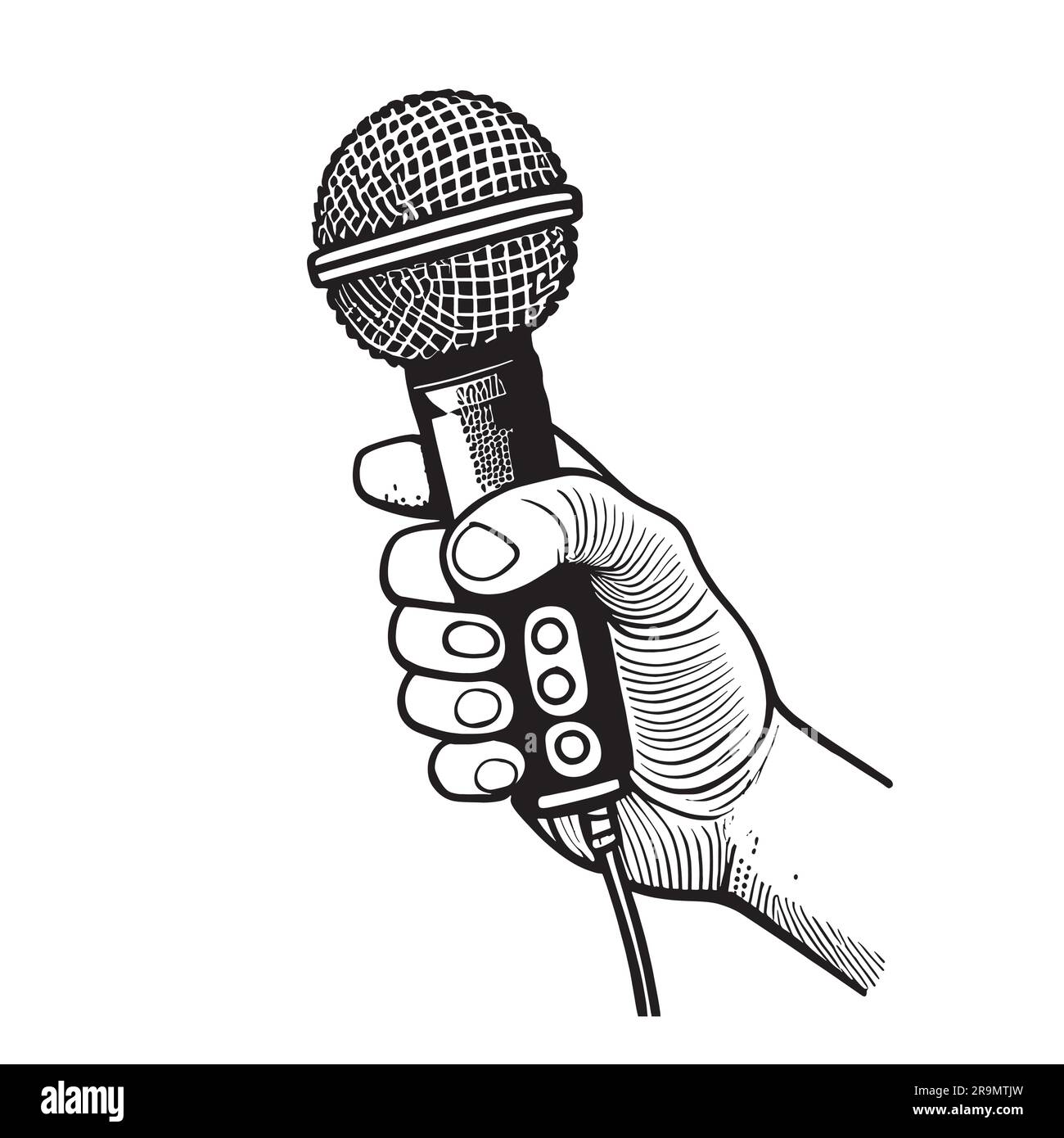 Hand holding retro microphone sketch hand drawn in doodle style illustration Stock Vector Image