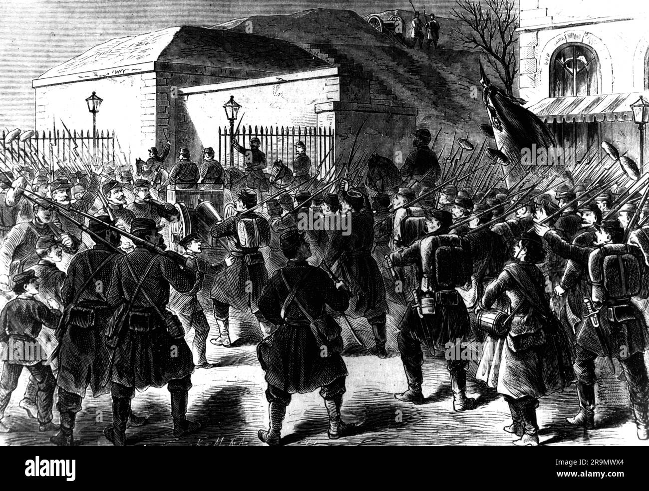 Paris Commune, 18.3. - 28.5.1871, National Guard at the Port Maillot, May 1871, contemporary wood engraving, ARTIST'S COPYRIGHT HAS NOT TO BE CLEARED Stock Photo