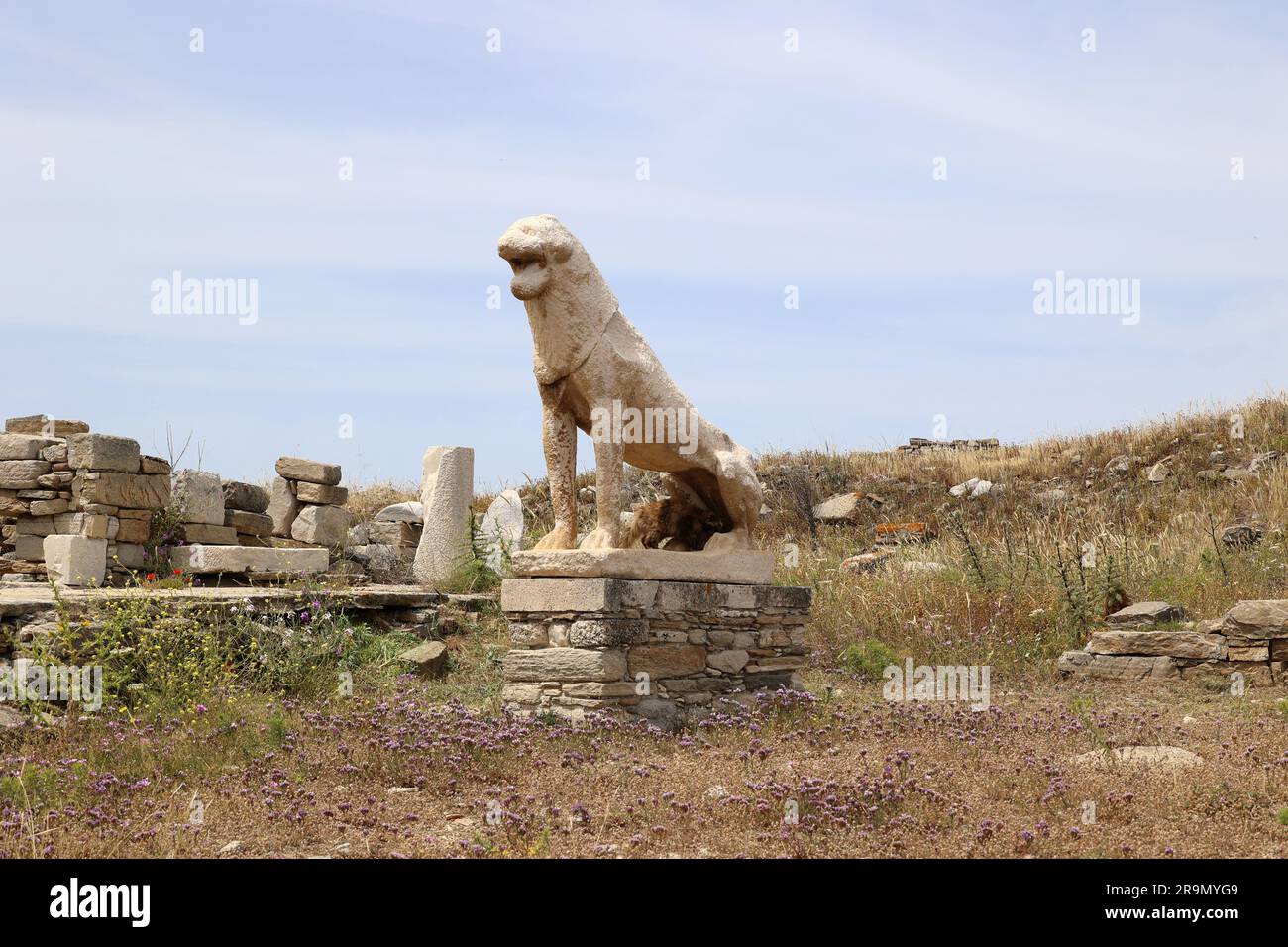 Lion statue from the Terrace of the Lions on the Cyclades island of ...