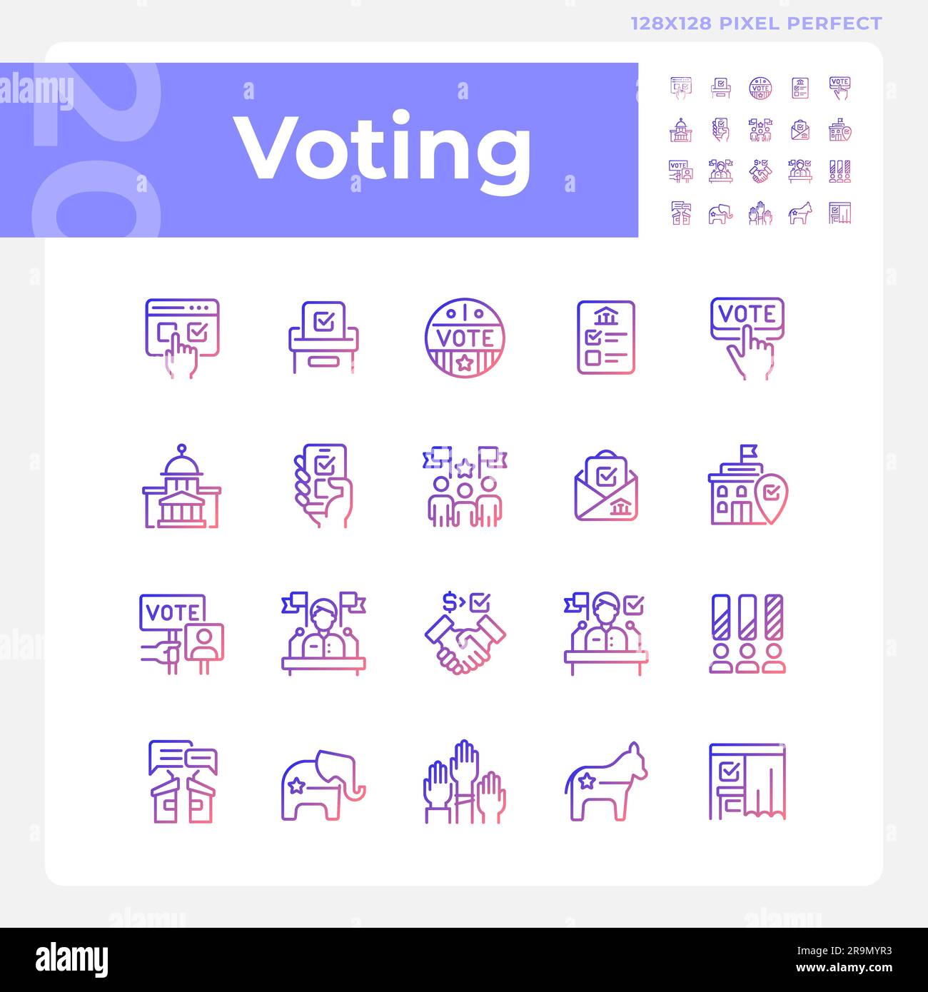 Pixel perfect gradient voting icons set Stock Vector