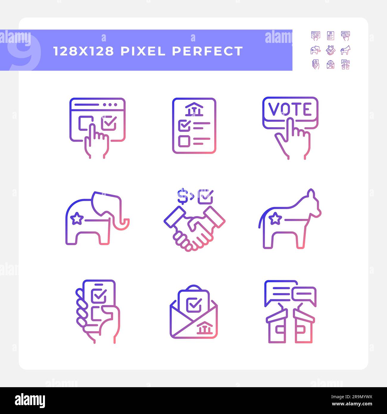 Pixel perfect gradient voting icons set Stock Vector