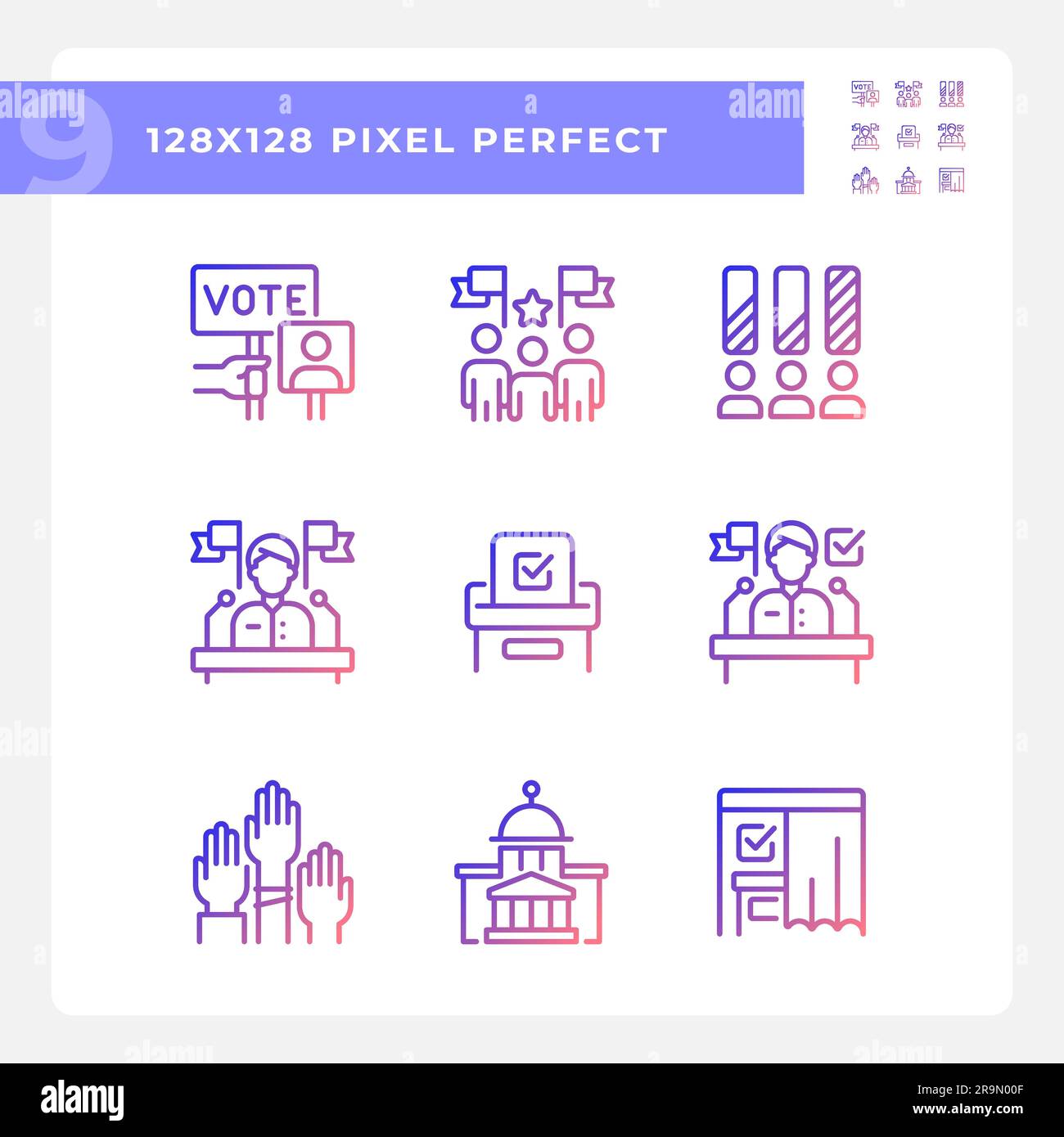 Pixel perfect gradient voting icons pack Stock Vector