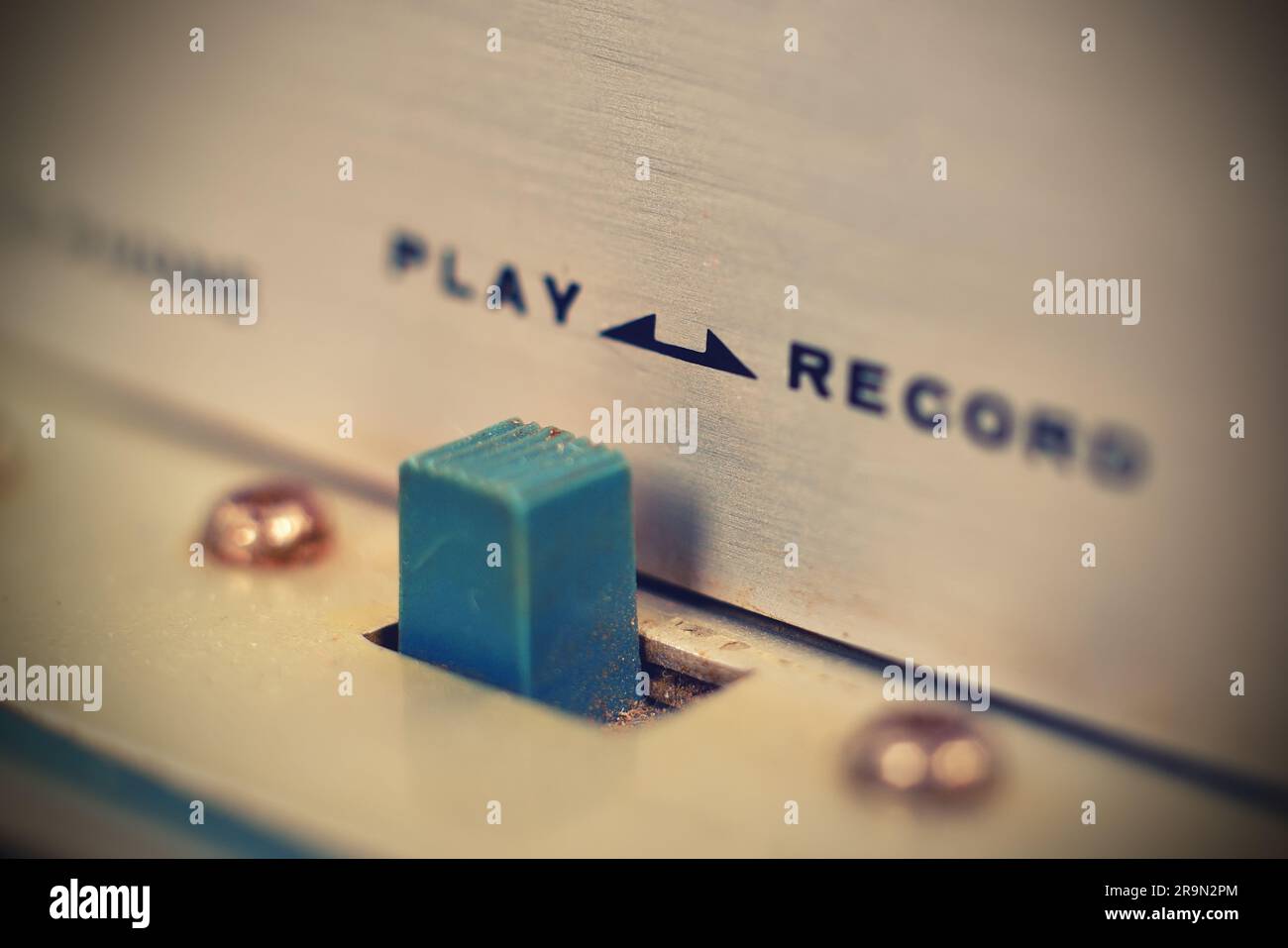 Play and record control on reel tape recorder. Vintage effect Stock