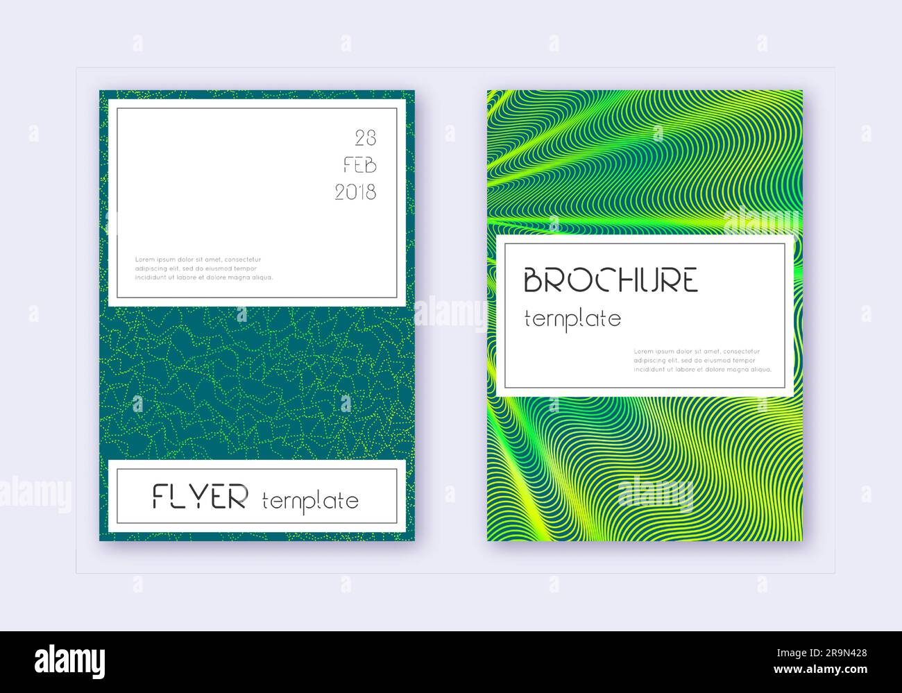 Stylish cover design template set. Green abstract lines on dark
