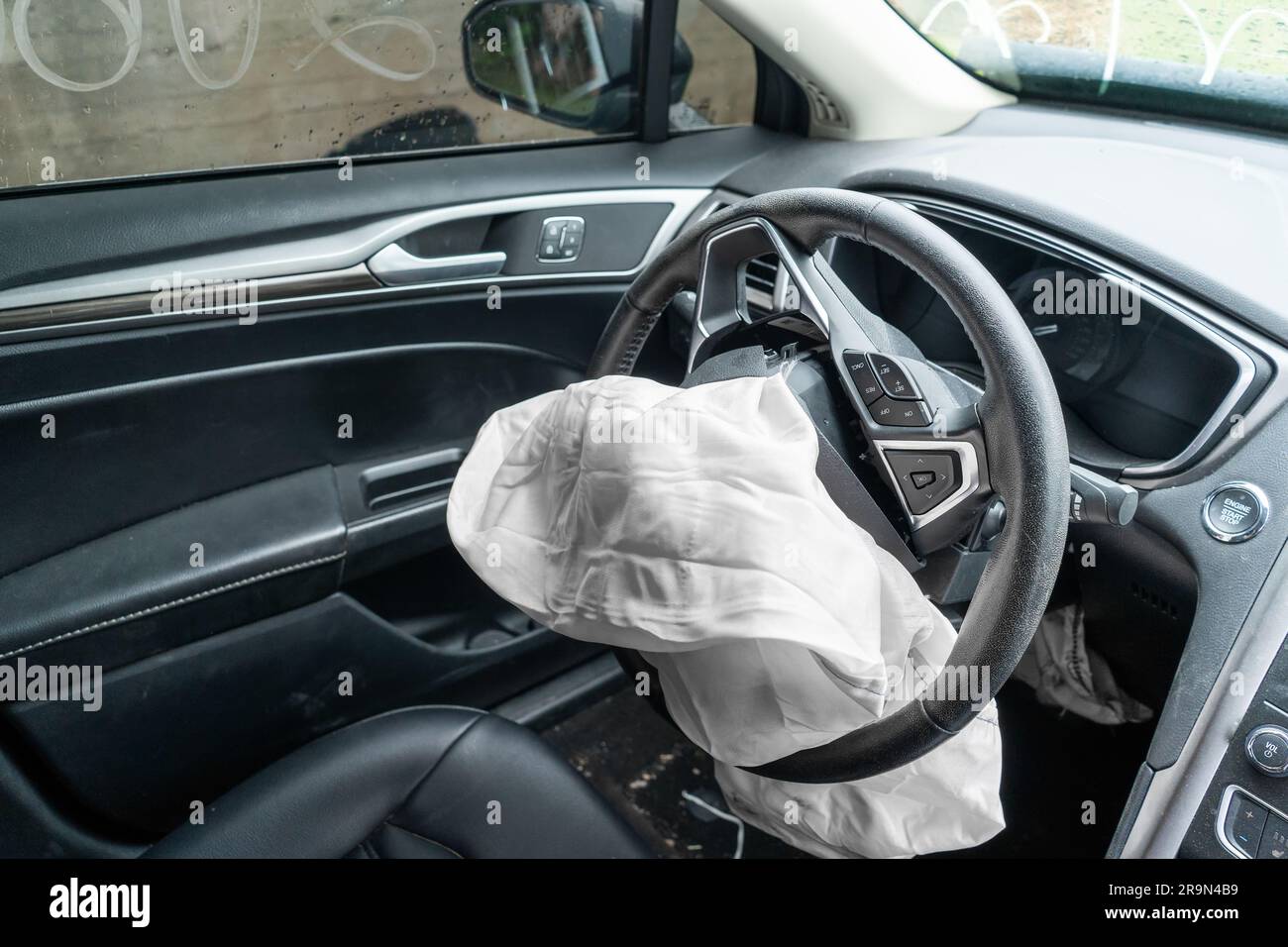 triggered airbag on the steering wheel of the car after the accident
