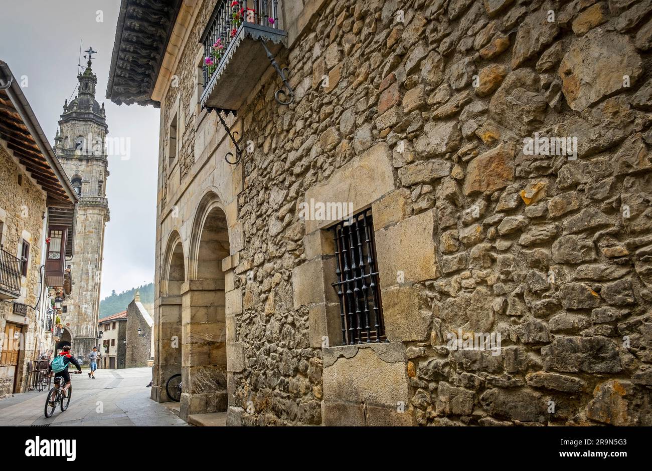 Santa Marina church, from Artekale kalea, Otxandio, Basque Country, Spain Stock Photo