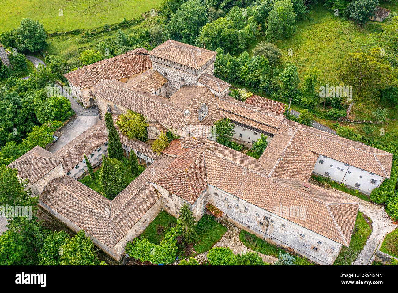 The Quejana Complex of Historical Monument. Ayala Palace. Overview. Set in a convent, church and chapel. Basque Country, Spain Stock Photo