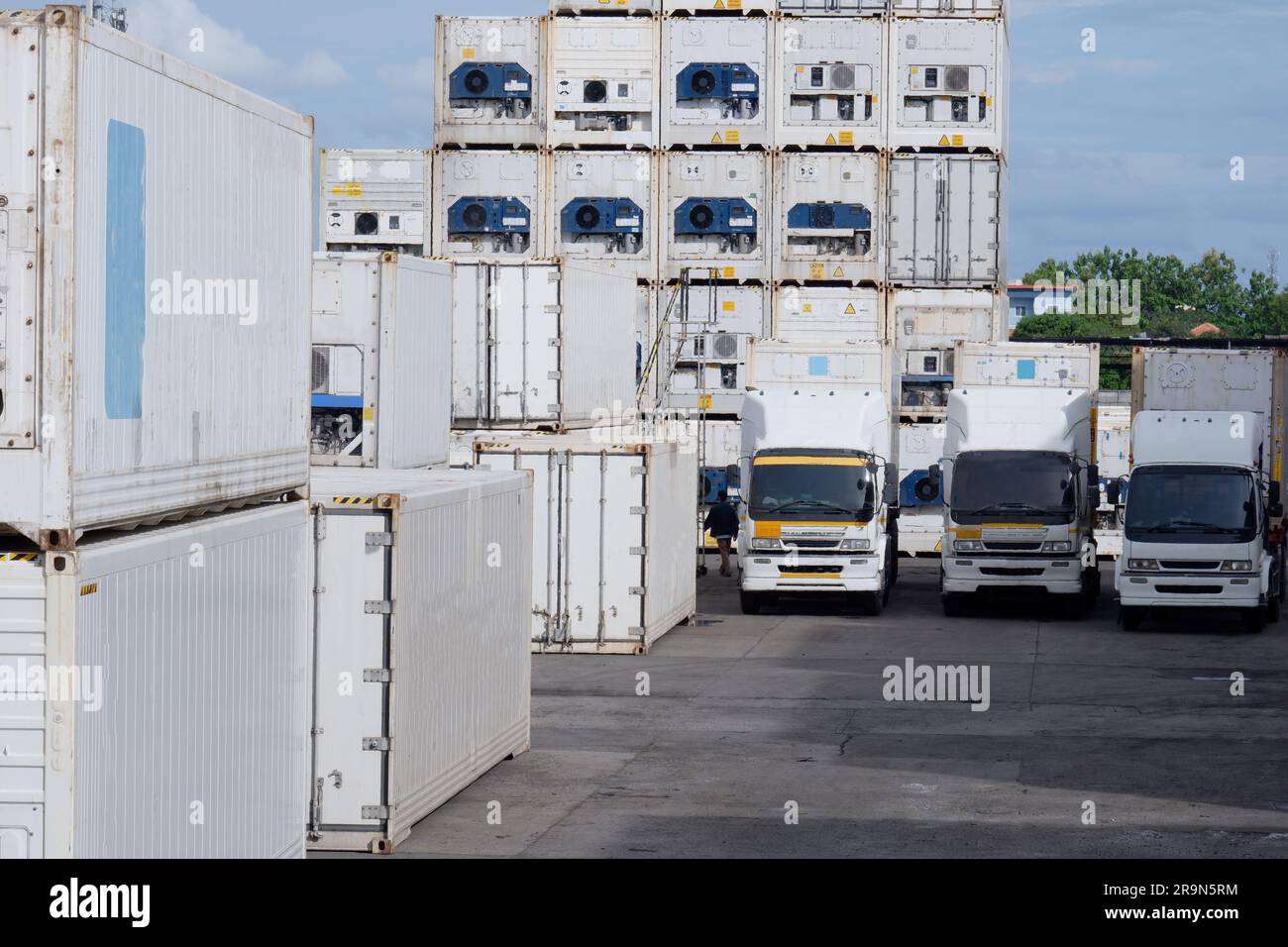trucks in refrigerated container areas Stock Photo